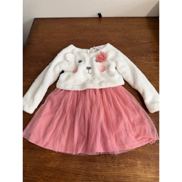 Little Lass Other - Little Lass Girls 3T Bear Face Faux Fur Pink Tulle Dress Holiday Party